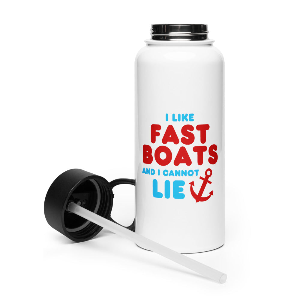 "I Like Fast Boats and I Cannot Lie" Stainless Steel Bottle with Lid and Straw
