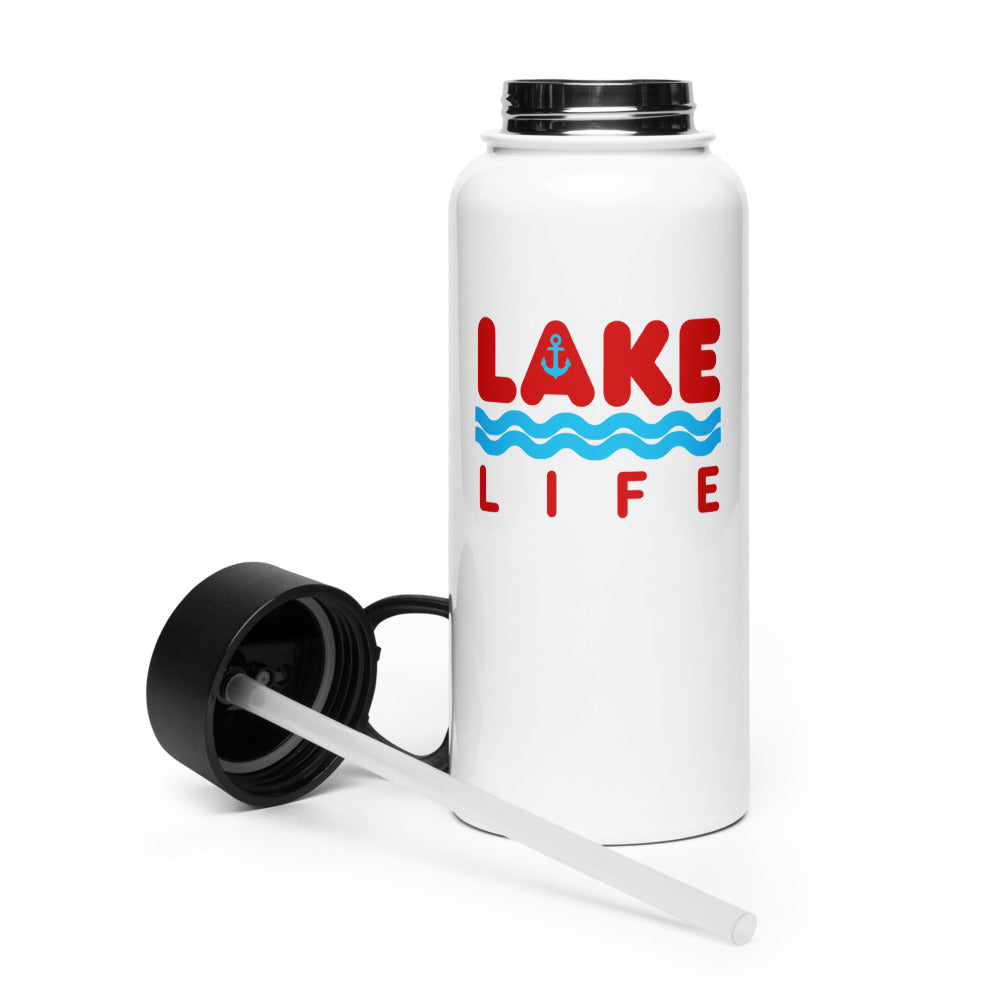 "Lake Life" Stainless Steel Bottle with Lid and Straw